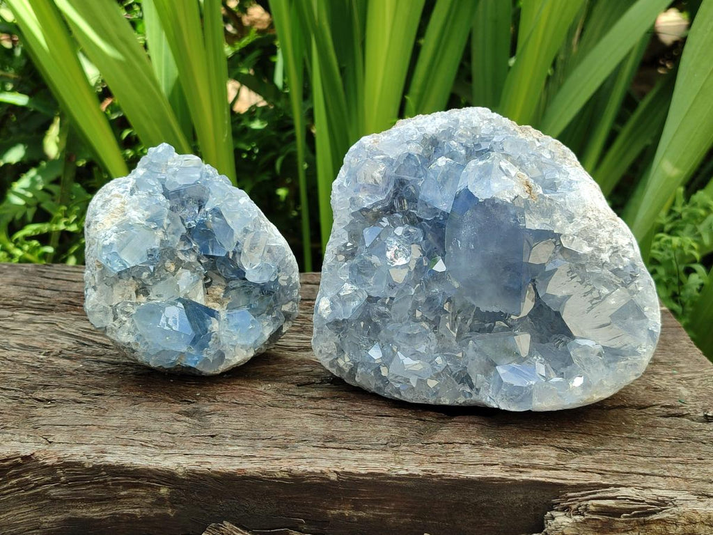 Natural Blue Celestite Geode Specimens x 2 From Sakoany, Madagascar