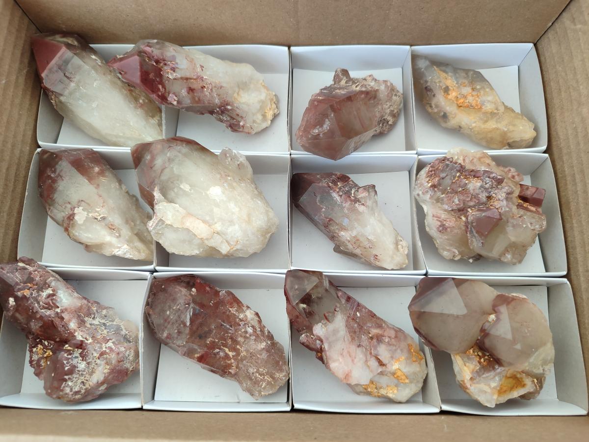 Natural Red Hematoid Quartz Crystals x 12 From Karoi, Zimbabwe