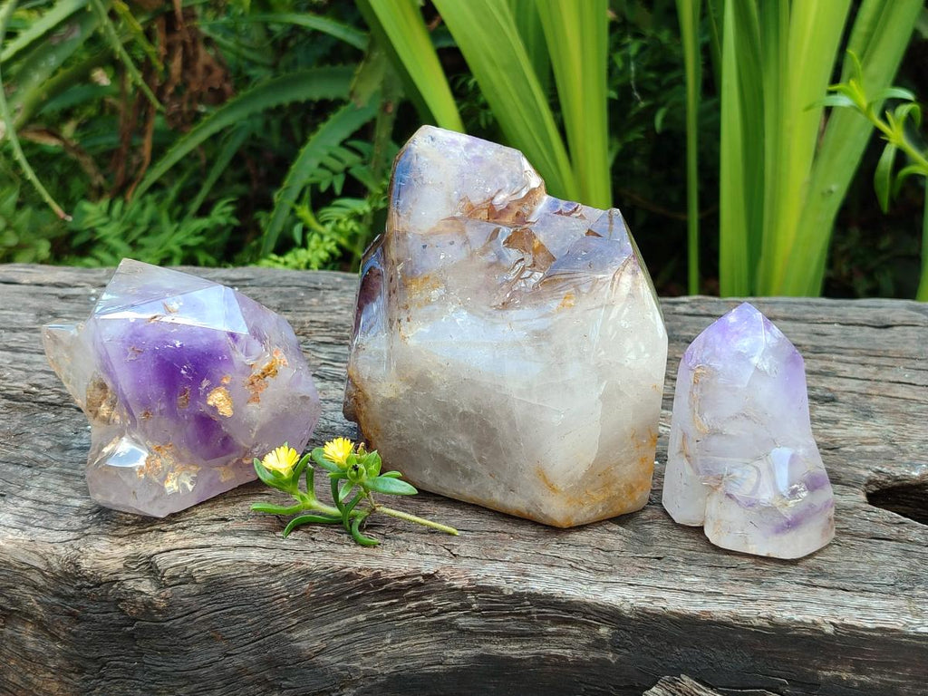 Polished Window Amethyst Crystals x 3 From Akansobe, Madagascar