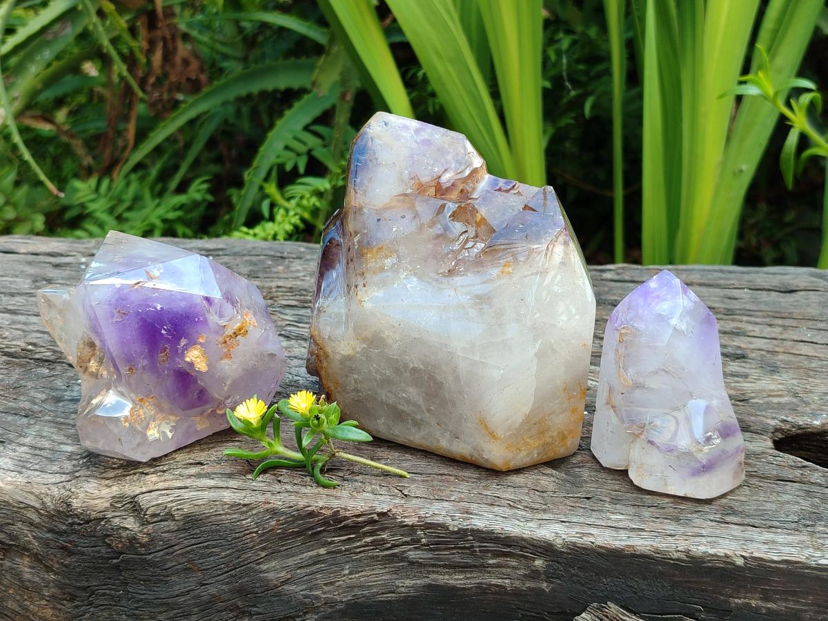Polished Window Amethyst Crystals x 3 From Akansobe, Madagascar