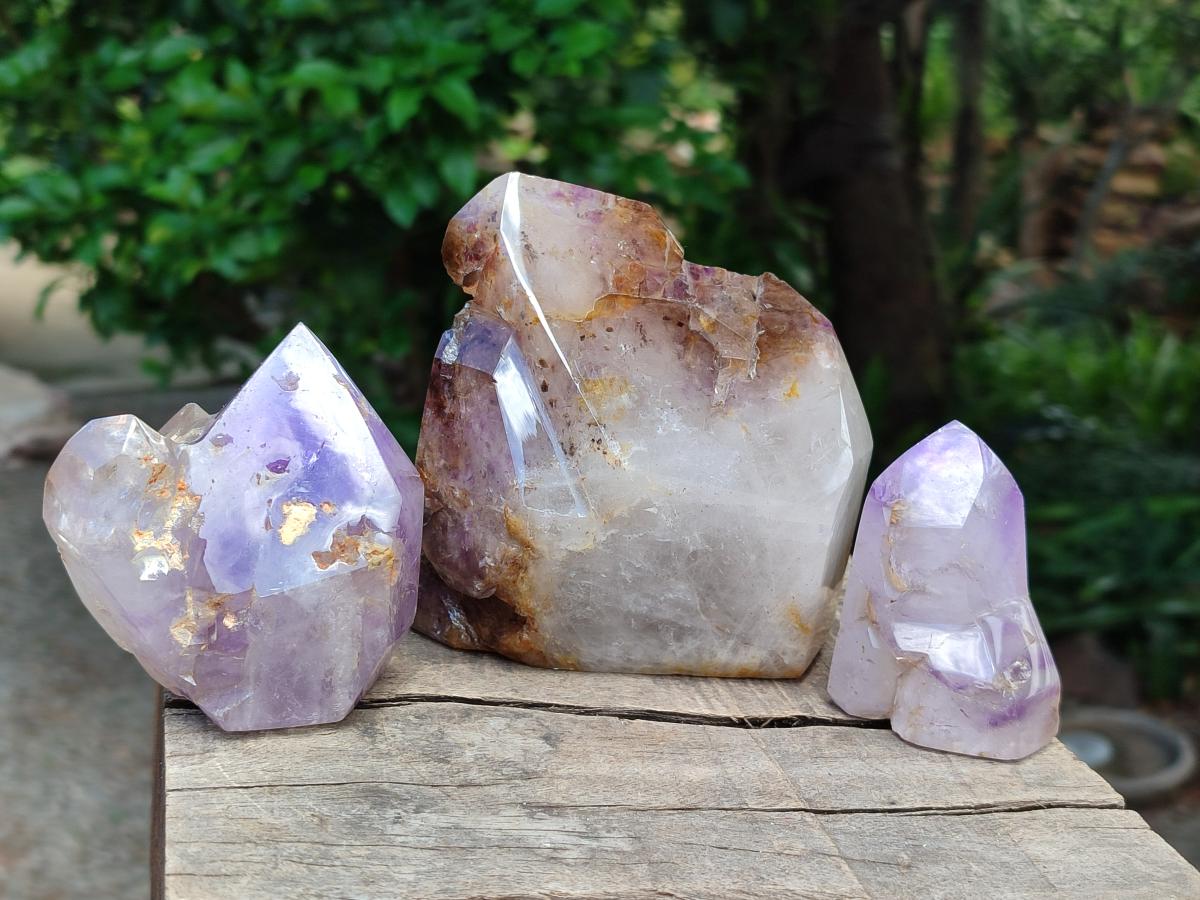 Polished Window Amethyst Crystals x 3 From Akansobe, Madagascar