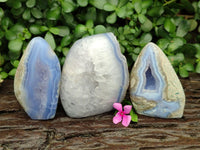Polished Blue Lace Agate Standing Free Forms x 3 From Nsanje, Malawi