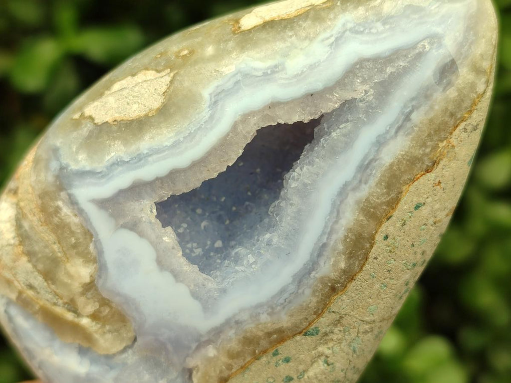 Polished Blue Lace Agate Standing Free Forms x 3 From Nsanje, Malawi