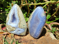 Polished Blue Lace Agate Standing Free Forms x 3 From Nsanje, Malawi