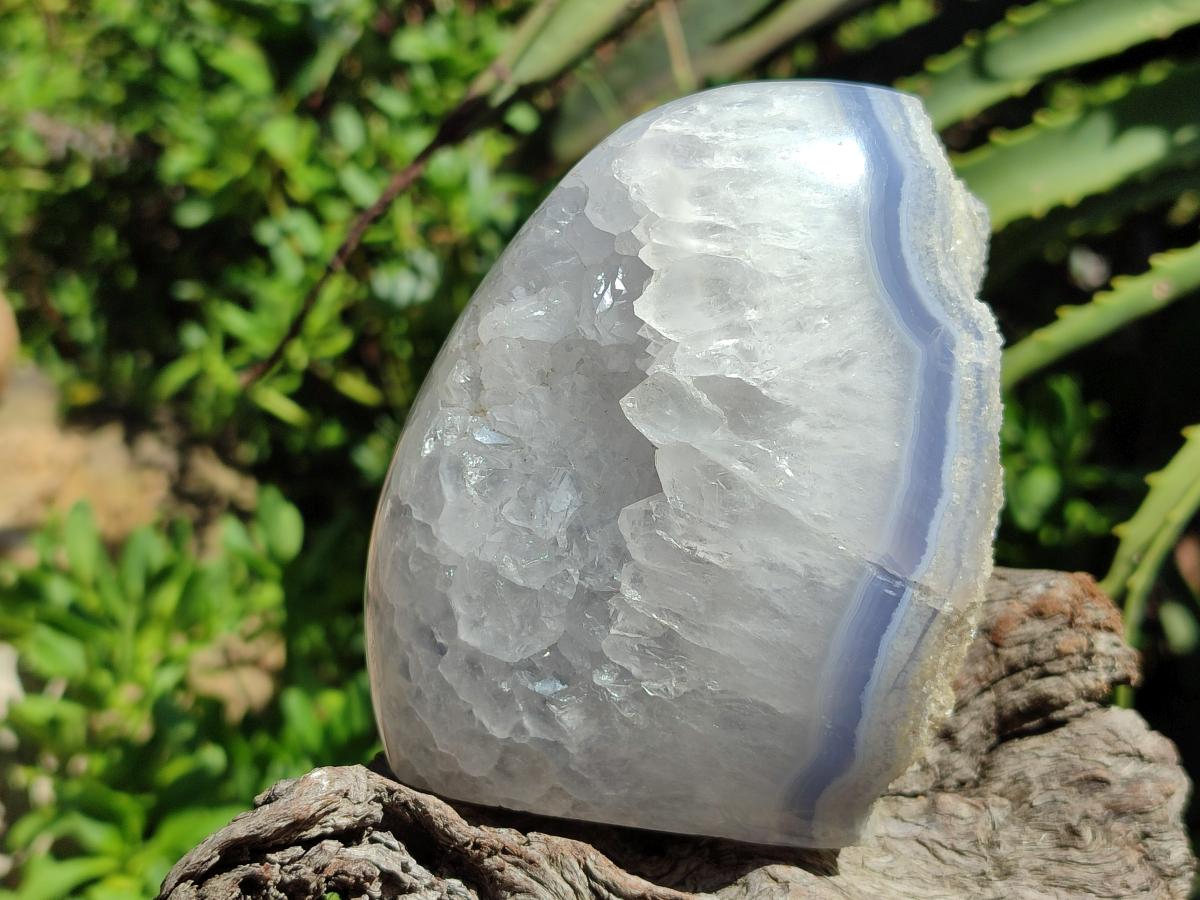 Polished Blue Lace Agate Standing Free Forms x 3 From Nsanje, Malawi