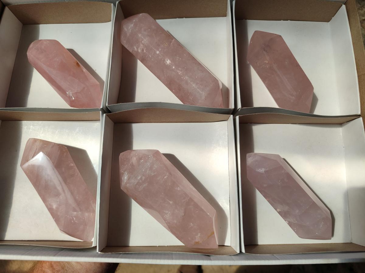 Polished Double Terminated Gemmy Rose Quartz Crystals x 6 From Madagascar
