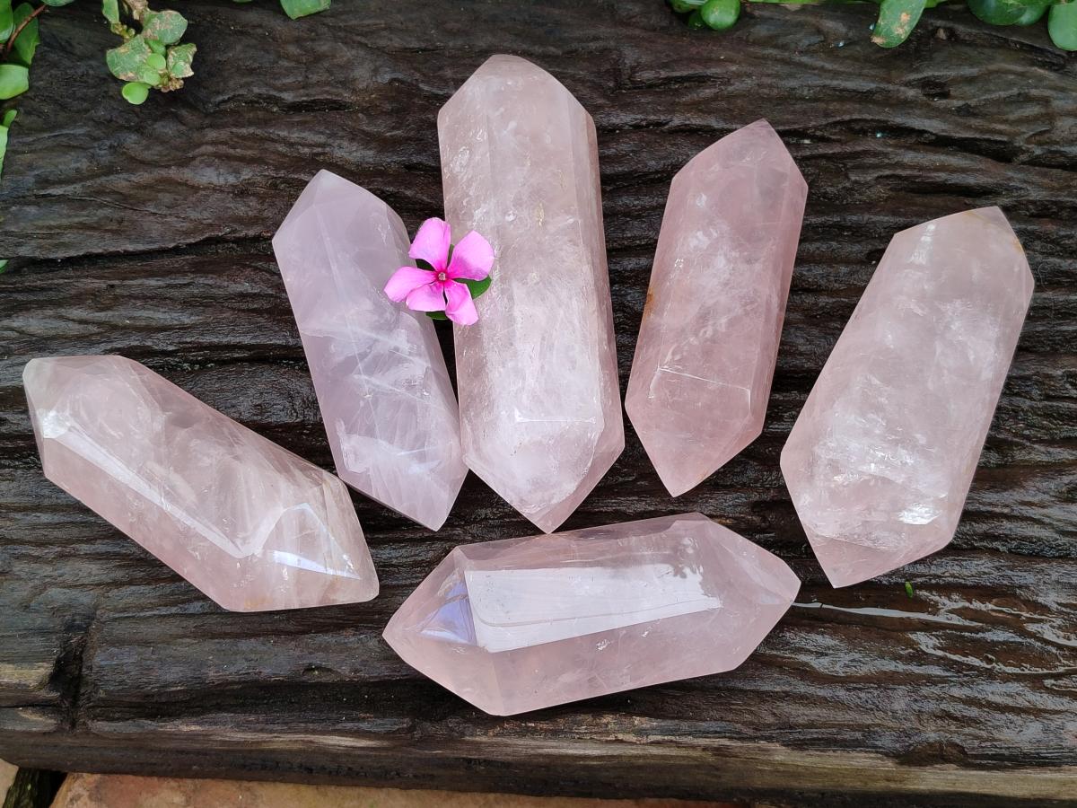 Polished Double Terminated Gemmy Rose Quartz Crystals x 6 From Madagascar