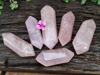 Polished Double Terminated Gemmy Rose Quartz Crystals x 6 From Madagascar