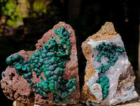 Natural Crystalline Ball Malachite on Quartz and Dolomite Specimens x 2 From Mindingi Mine, Kambove, Congo