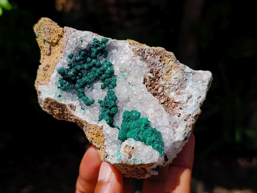 Natural Crystalline Ball Malachite on Quartz and Dolomite Specimens x 2 From Mindingi Mine, Kambove, Congo