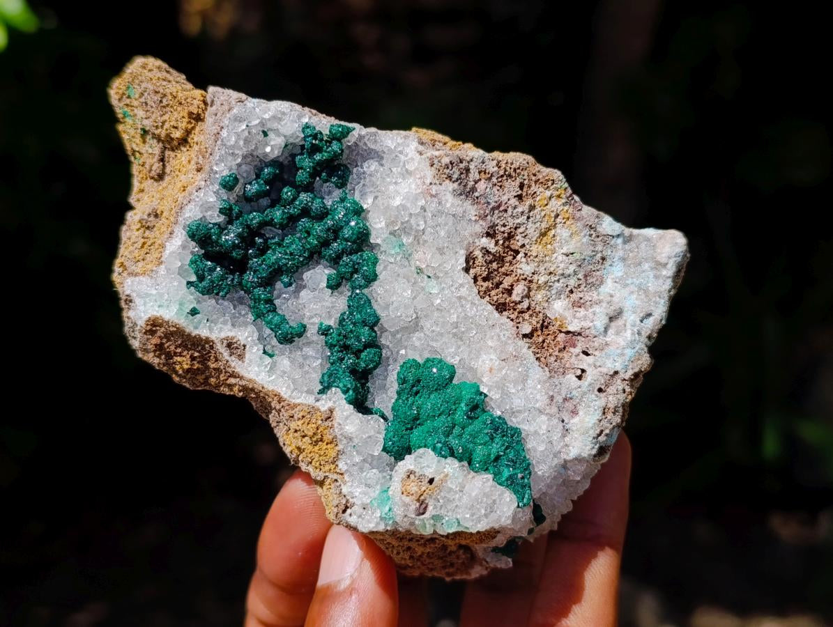 Natural Crystalline Ball Malachite on Quartz and Dolomite Specimens x 2 From Mindingi Mine, Kambove, Congo