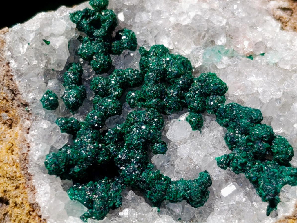 Natural Crystalline Ball Malachite on Quartz and Dolomite Specimens x 2 From Mindingi Mine, Kambove, Congo