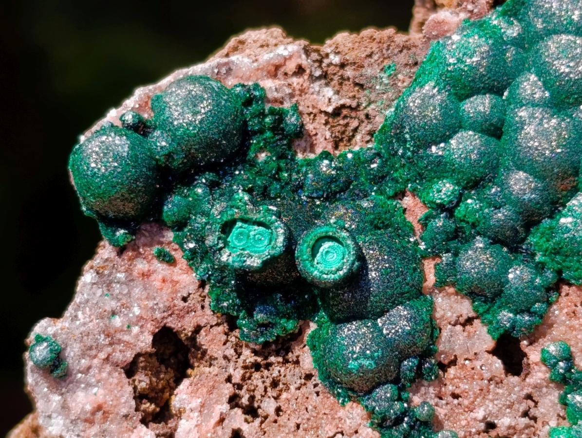 Natural Crystalline Ball Malachite on Quartz and Dolomite Specimens x 2 From Mindingi Mine, Kambove, Congo