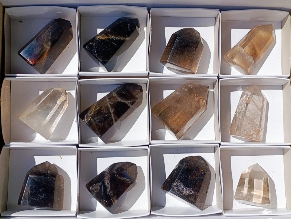 Polished Mixture of Smokey Quartz Crystals x 12 From Madagascar
