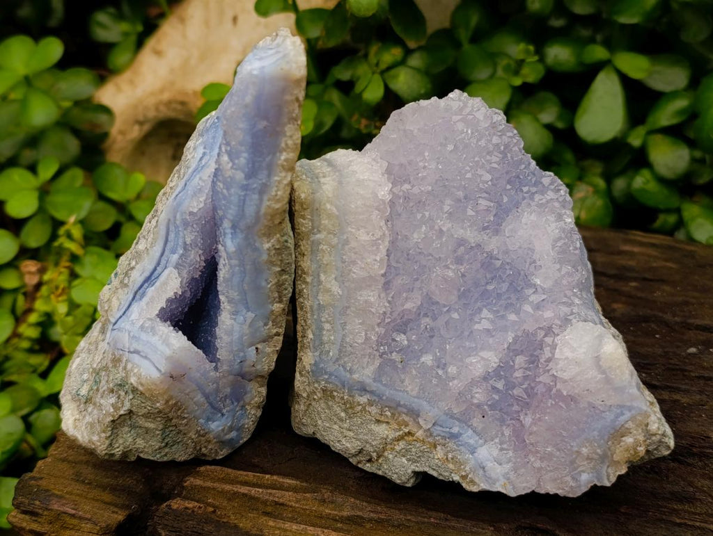 Natural Blue Lace Agate Geode Specimens x 4 From Nsanje, Malawi