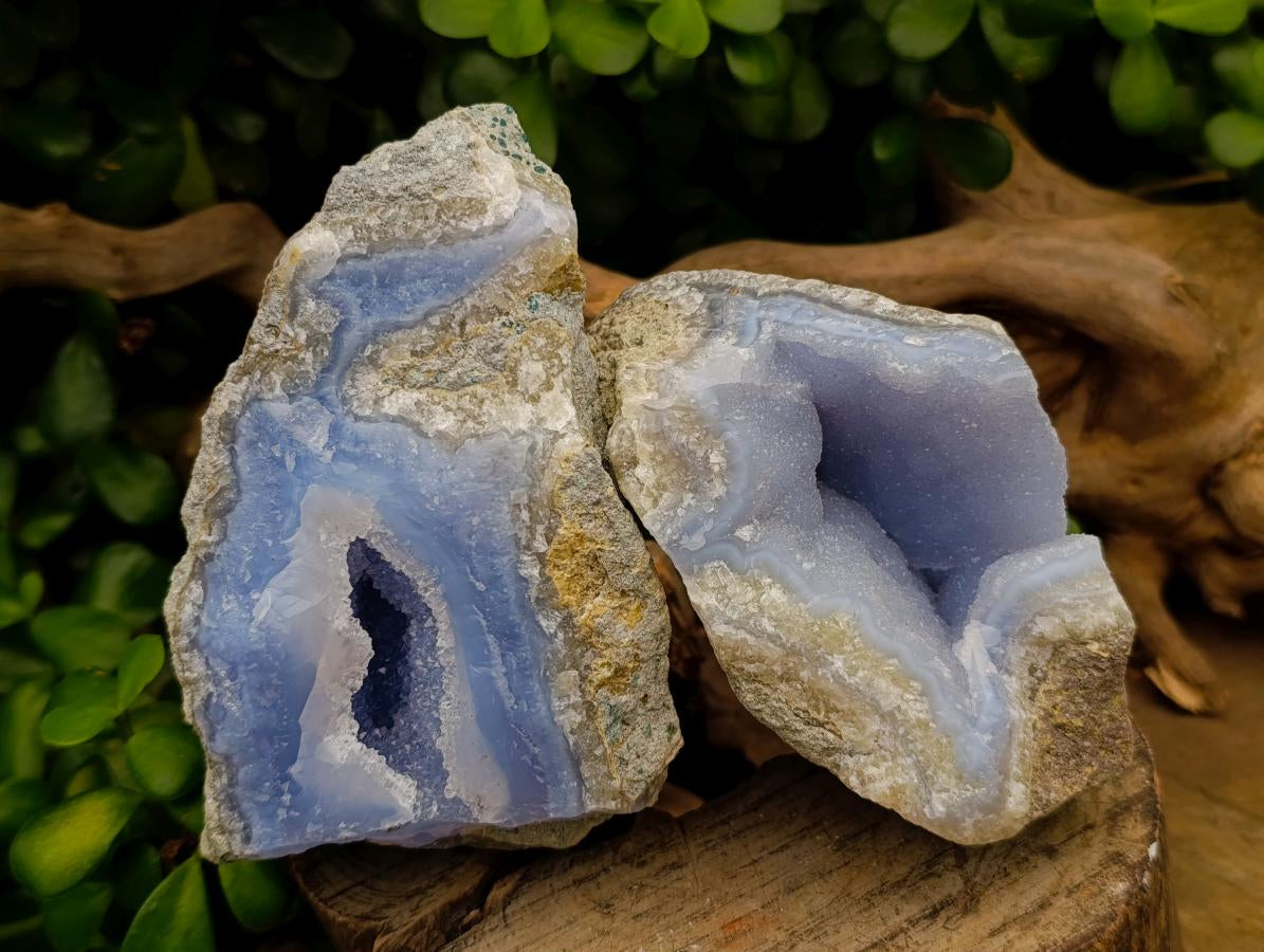 Natural Blue Lace Agate Geode Specimens x 4 From Nsanje, Malawi