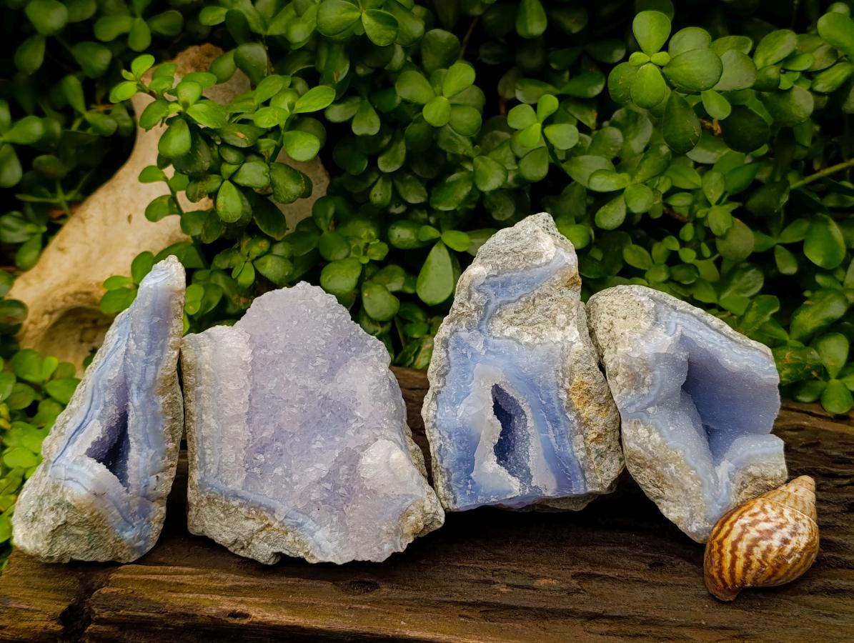 Natural Blue Lace Agate Geode Specimens x 4 From Nsanje, Malawi