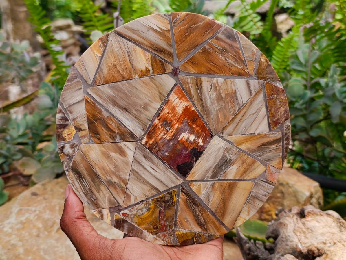 Hand Made Red Podocarpus Petrified Wood Conglomerate Plaques x 4 From Mahajanga, Madagascar