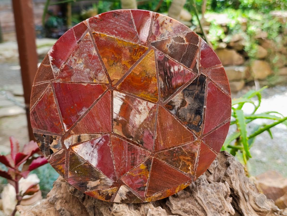 Hand Made Red Podocarpus Petrified Wood Conglomerate Plaques x 4 From Mahajanga, Madagascar