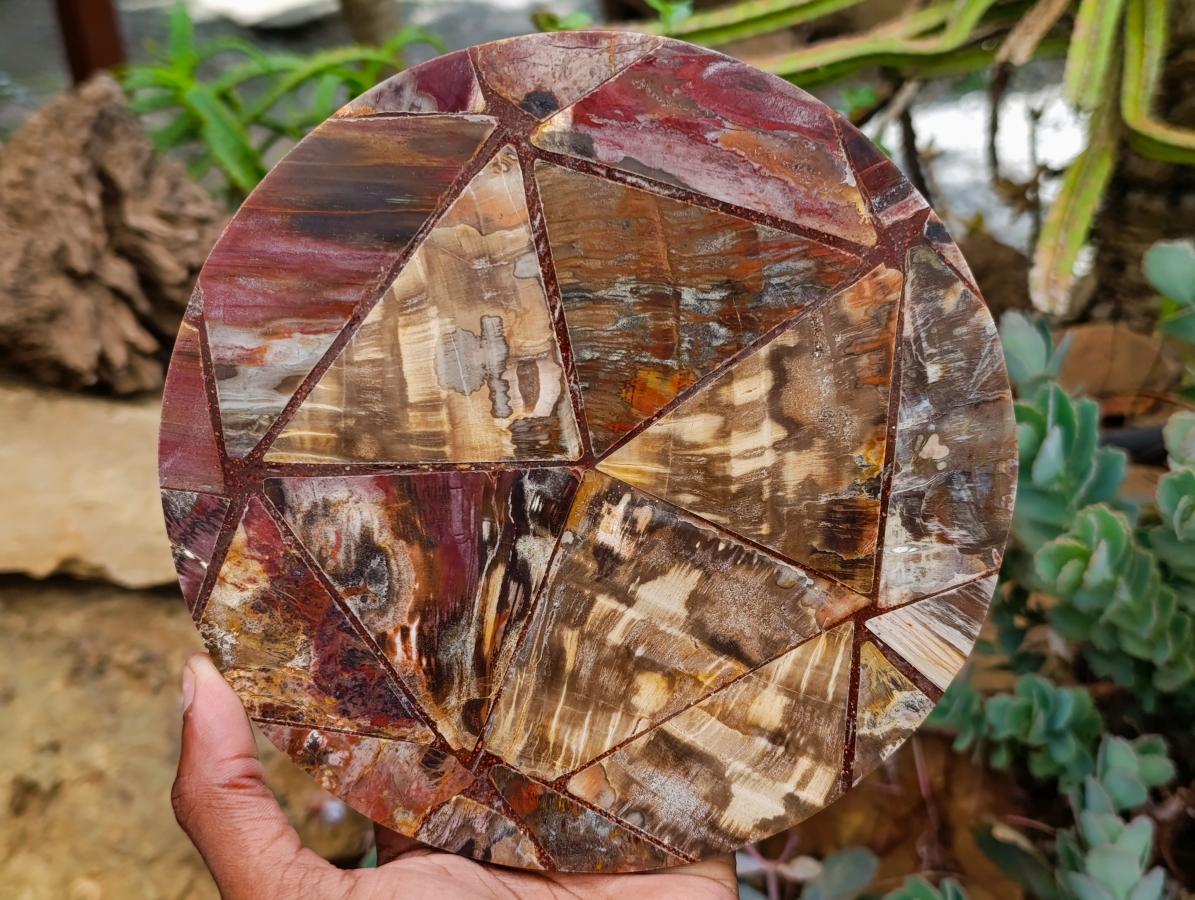 Hand Made Red Podocarpus Petrified Wood Conglomerate Plaques x 4 From Mahajanga, Madagascar