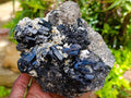Natural Schorl Black Tourmaline with Hyalite Opal x 1 From Erongo, Namibia