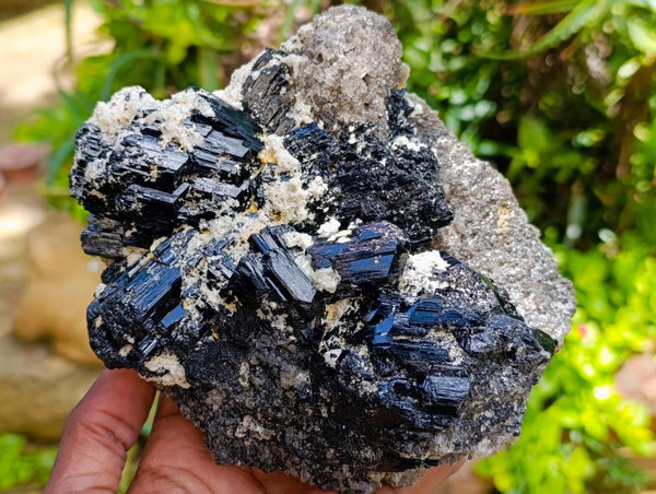 Natural Schorl Black Tourmaline with Hyalite Opal x 1 From Erongo