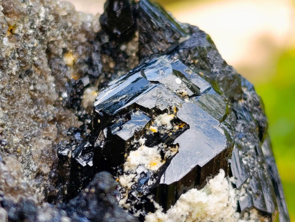Natural Schorl Black Tourmaline with Hyalite Opal x 1 From Erongo, Namibia