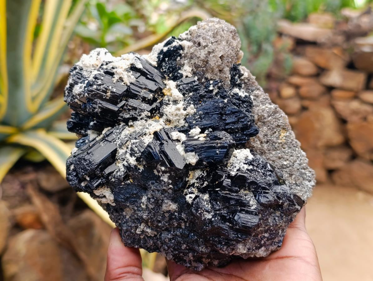Natural Schorl Black Tourmaline with Hyalite Opal x 1 From Erongo, Namibia