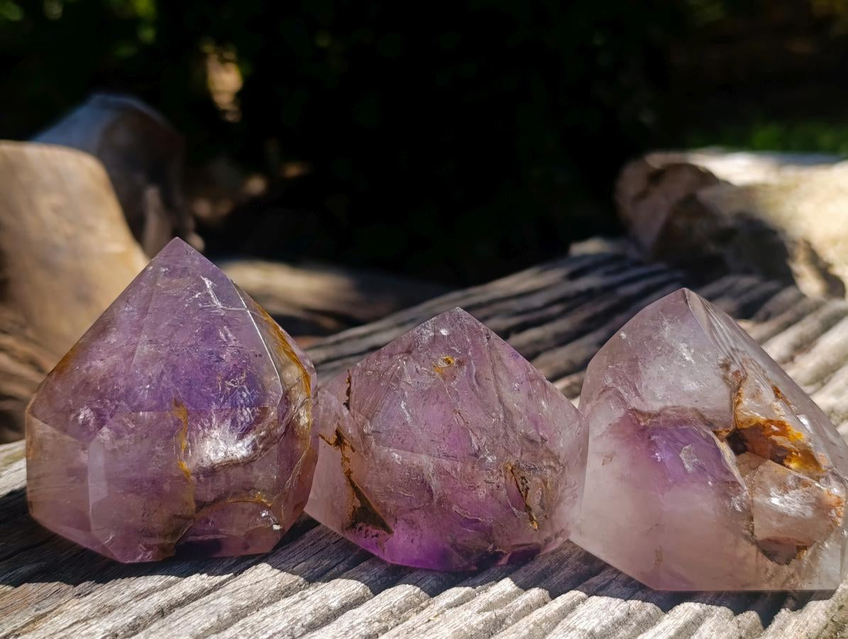 Polished Smokey Amethyst Window Crystals x 5 From Akansobe, Madagascar
