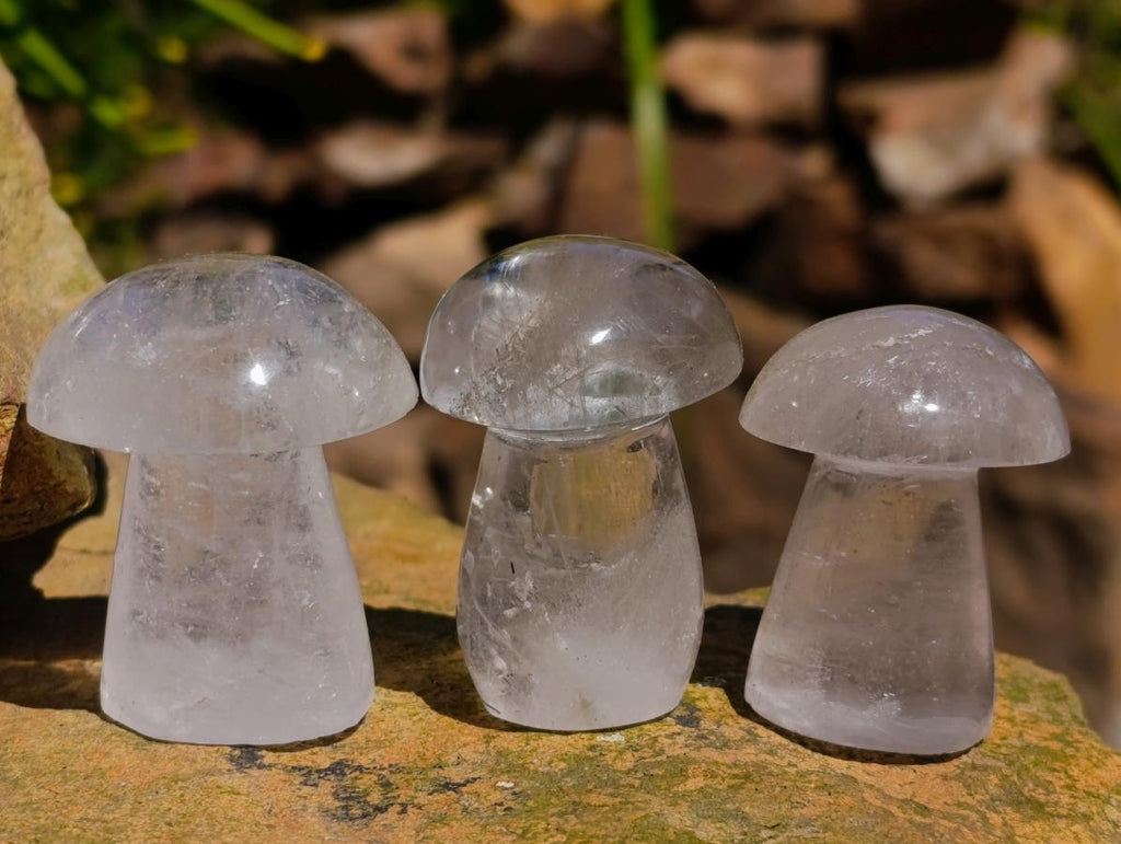 Polished Rock Crystal Mushrooms x 20 From Amoron’i Mania, Madagascar