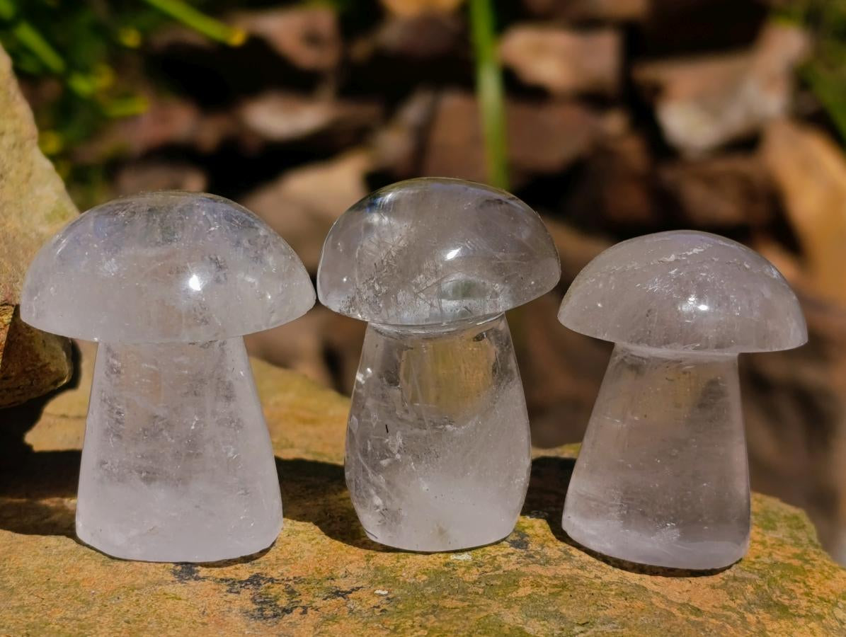 Polished Rock Crystal Mushrooms x 20 From Amoron’i Mania, Madagascar