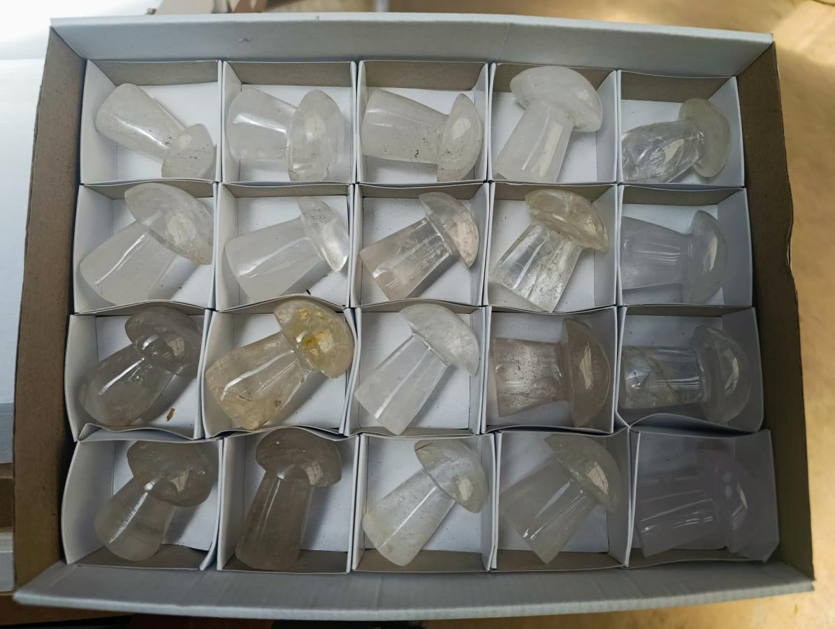 Polished Rock Crystal Mushrooms x 20 From Amoron’i Mania, Madagascar