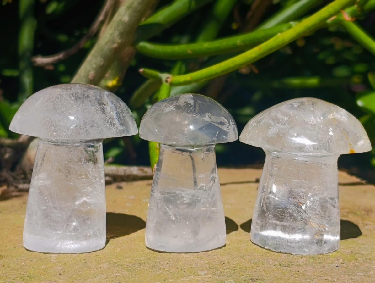 Polished Rock Crystal Mushrooms x 20 From Amoron’i Mania, Madagascar
