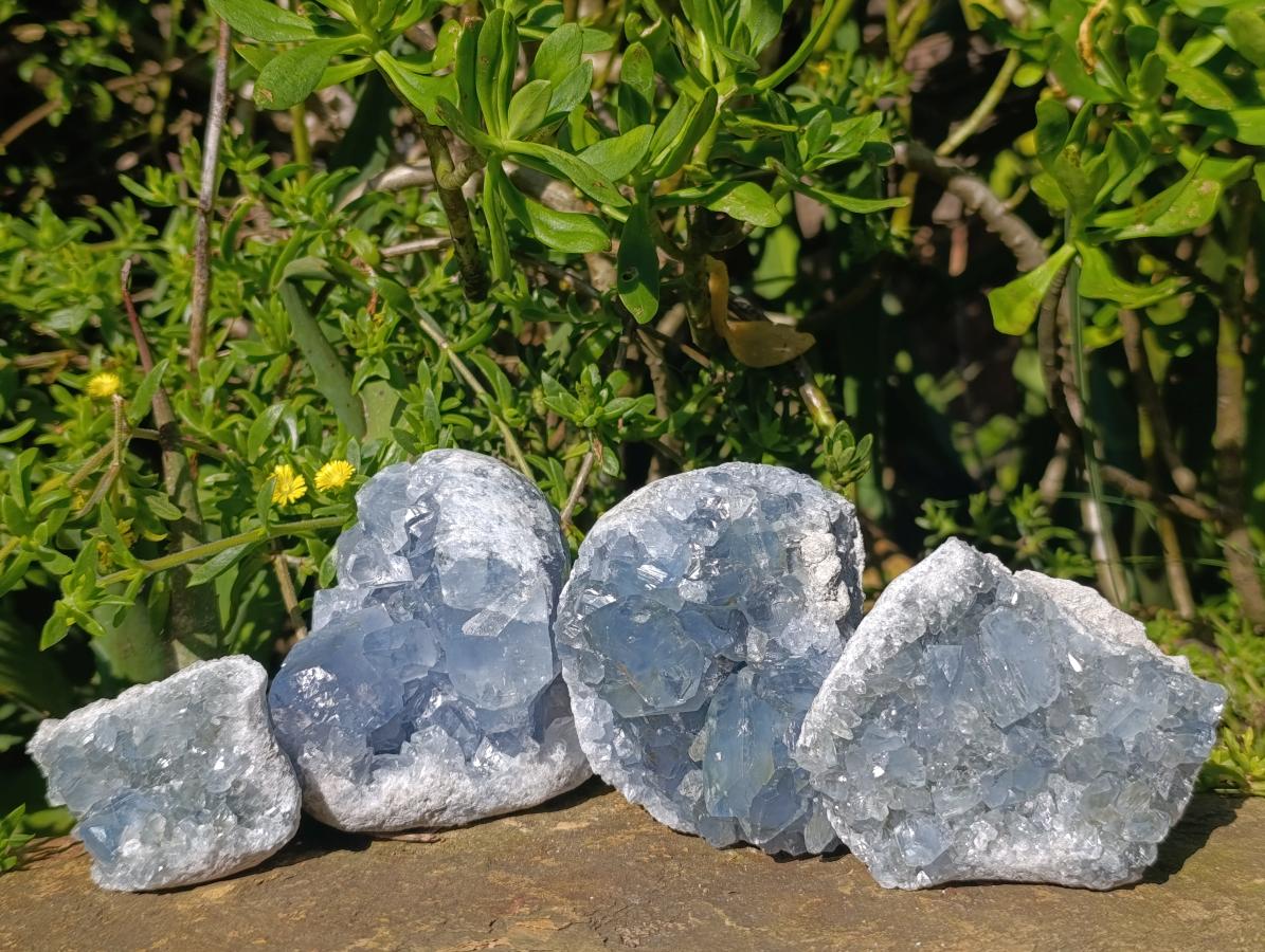 Natural Blue Celestite Specimens x 4 From Sakoany, Madagascar