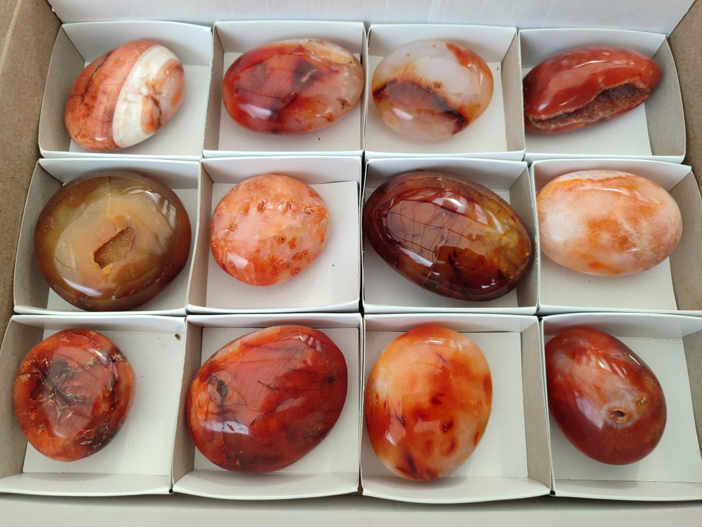 Polished Carnelian Agate Gemstone Galets x 12 From Madagascar