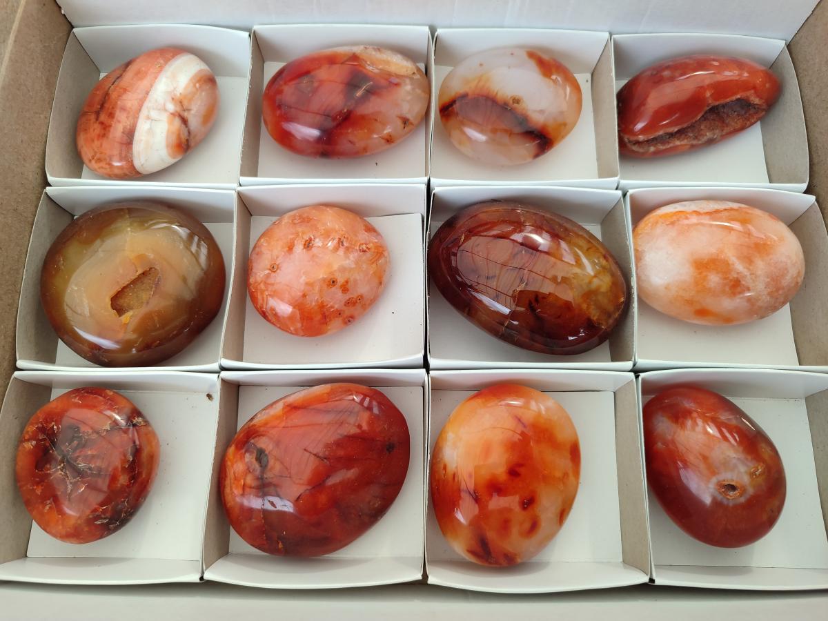 Polished Carnelian Agate Gemstone Galets x 12 From Madagascar