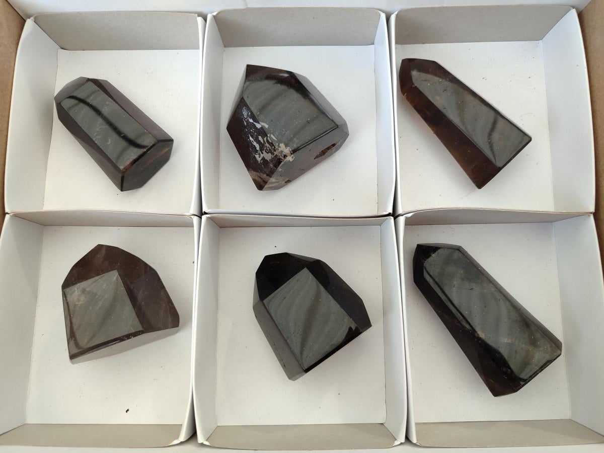 Polished Dark Morion Smokey Quartz Crystals x 6 From Madagascar