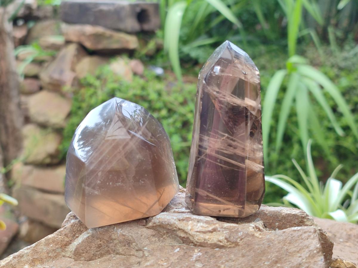 Polished Dark Morion Smokey Quartz Crystals x 6 From Madagascar