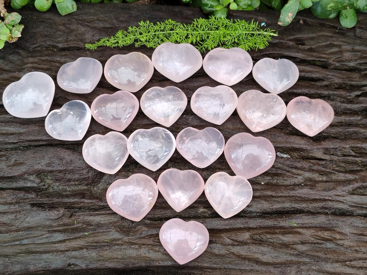 Polished Gemmy Star Rose Quartz Hearts x 35 From Ambatondrazaka, Madagascar