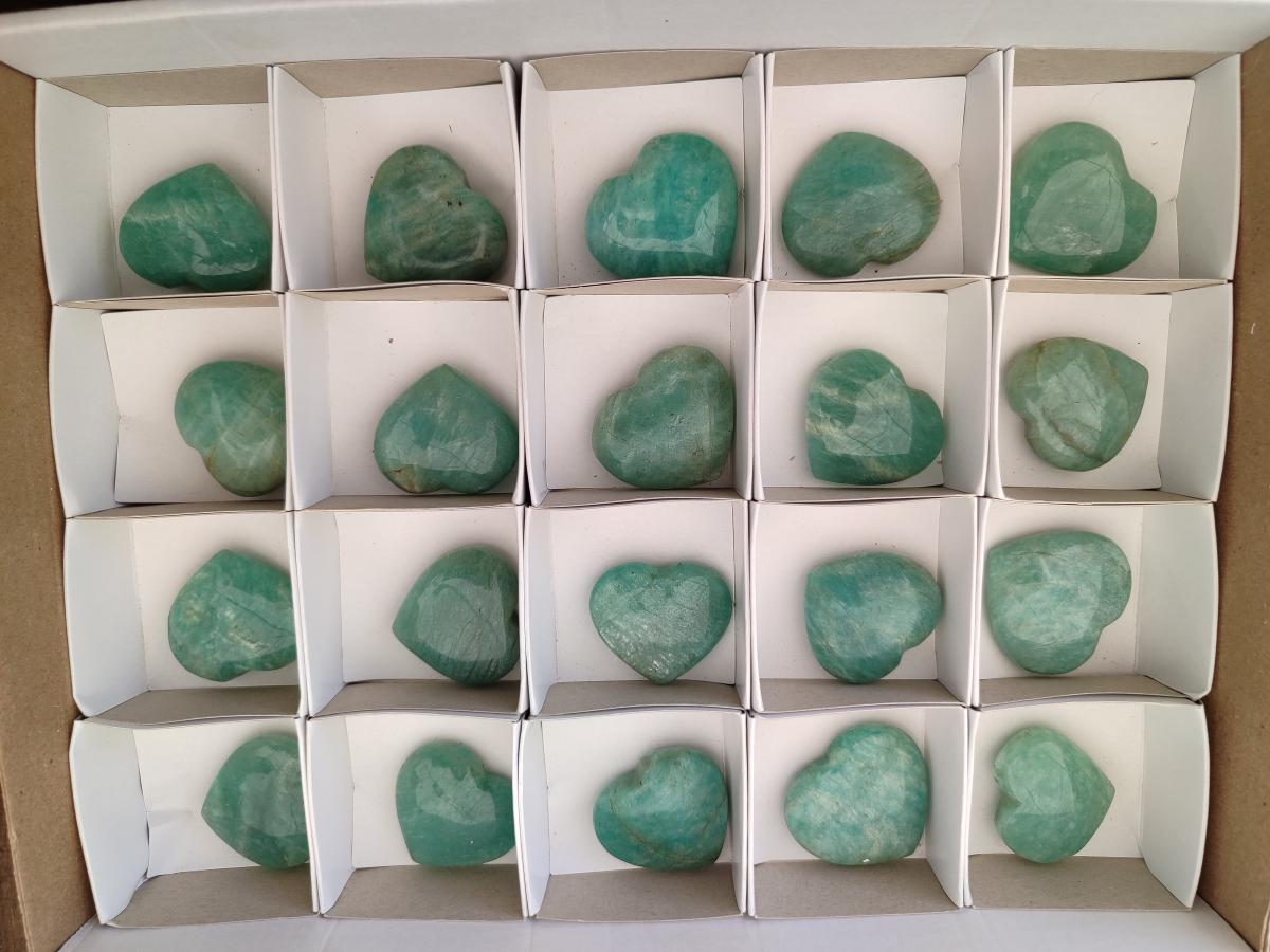 Polished Amazonite Mini Hearts x 20 From Madagascar