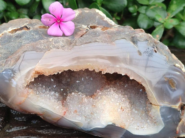 Polished Banded Agate with Crystalline Geode x 1 From Maintirano, Madagascar