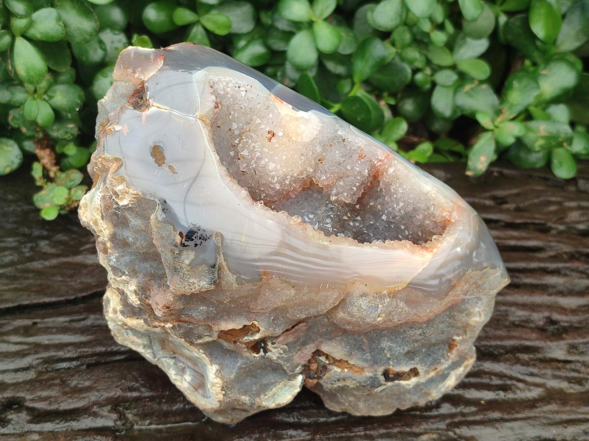 Polished Banded Agate with Crystalline Geode x 1 From Maintirano, Madagascar
