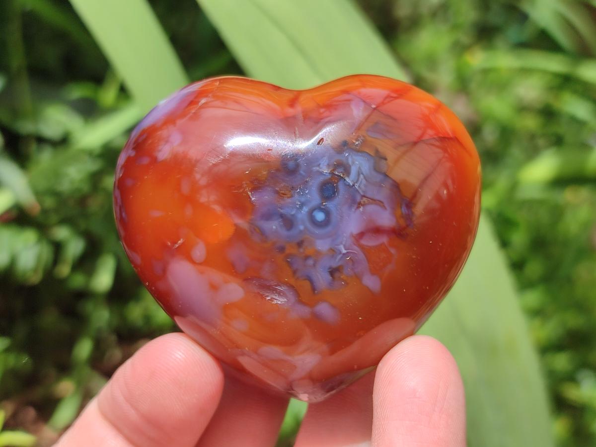 Polished Carnelian Agate Gemstone Hearts x 6 From Madagascar