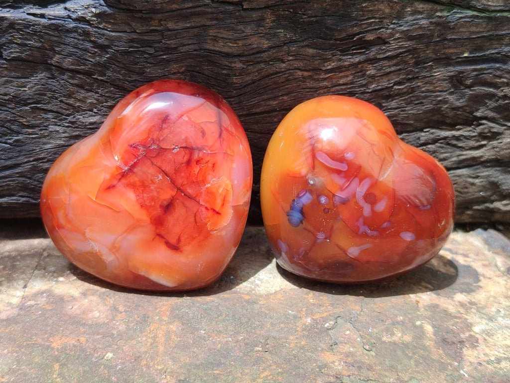 Polished Carnelian Agate Gemstone Hearts x 6 From Madagascar
