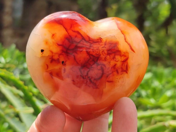 Polished Carnelian Agate Gemstone Hearts x 6 From Madagascar