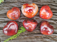 Polished Carnelian Agate Gemstone Hearts x 6 From Madagascar