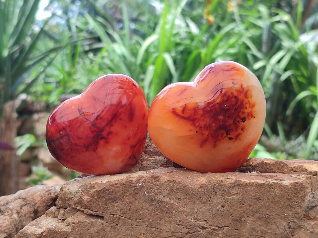 Polished Carnelian Agate Gemstone Hearts x 6 From Madagascar