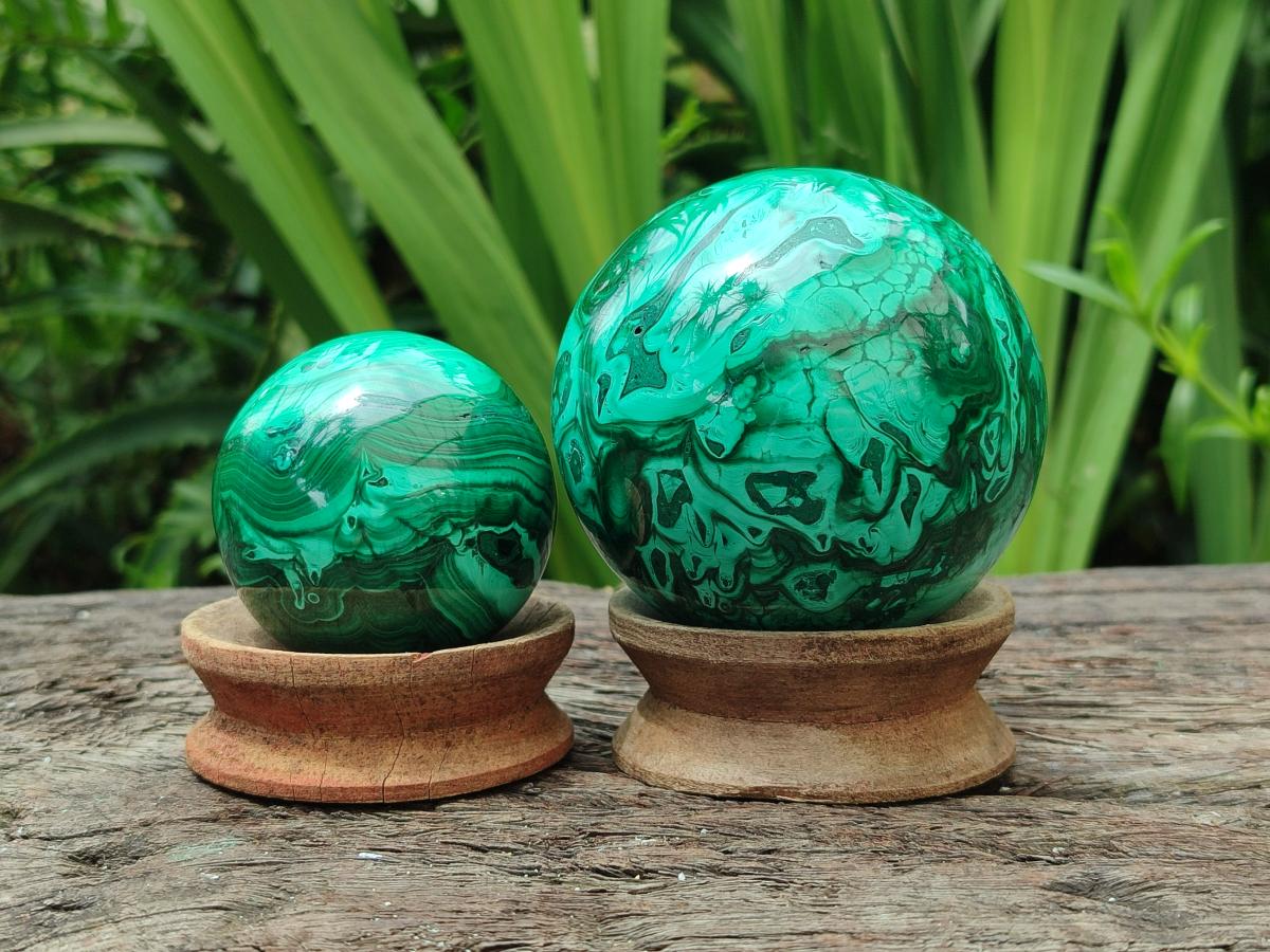 Polished Malachite Spheres x 2 From Congo