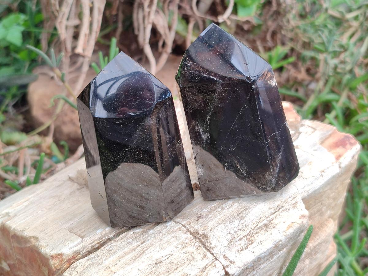 Polished Morion Smokey Quartz and Smokey Citrine Crystals x 6 From Madagascar