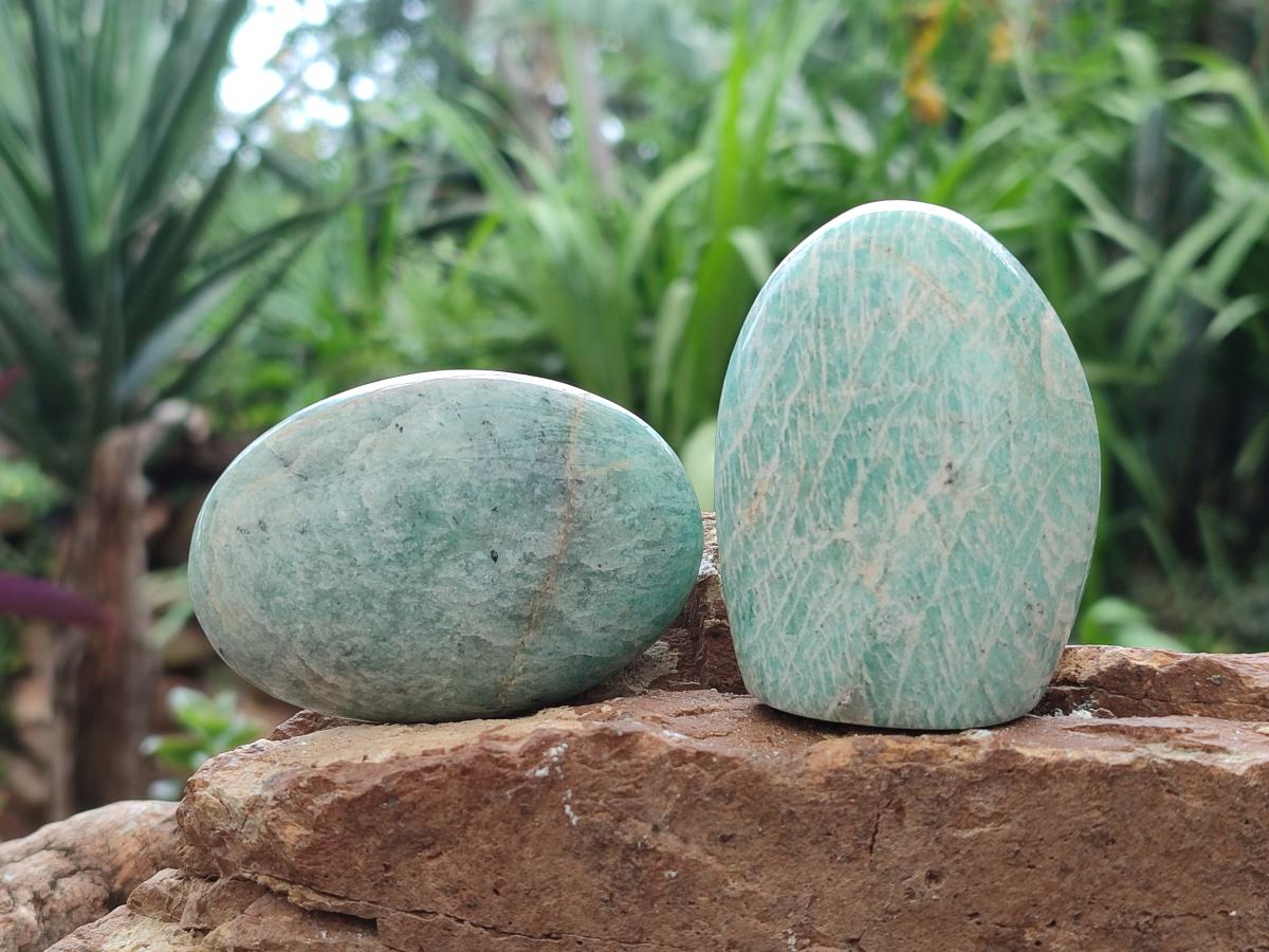 Polished Amazonite Standing Free Form x 12 From Madagascar - Toprock Gemstones and Minerals 